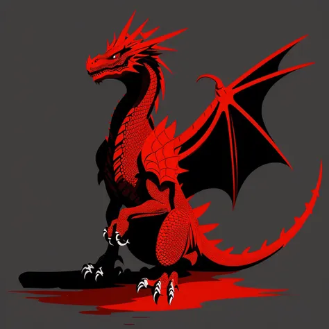 (concept art), modern beautiful t-shirt design of a dragon in red & black, standing in front of a castle gate, on ((black background)), (vector style, logo), (detailed, intricate), realistic:1.2, 8k, wallpaper, (highest quality, award winning, masterpiece:1.6)