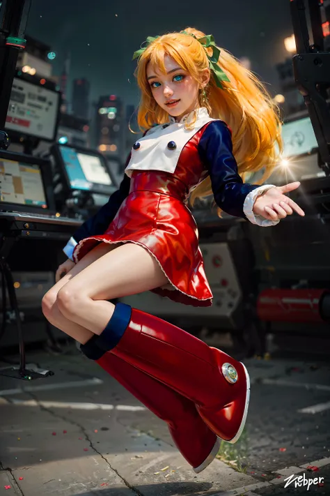 (top view),Dynamic angle,Super detailed, illustration, close up, direct, 1 girl, ((Soryu Asuka Langley, interface headphone, red jumpsuit:1.4, Blonde)),Her eyes shone like fantastic stars,(glowing eyes:1.233),(Beautiful and delicate eyes:1.1),(Poker face,Keep your mouth shut),(permanent), (Mechanical room with tools and spaceship windows in white spaceship), (night:1.2),fantastic, [[slender fingers and hands:0.55]::0.85],(Detail fingers),