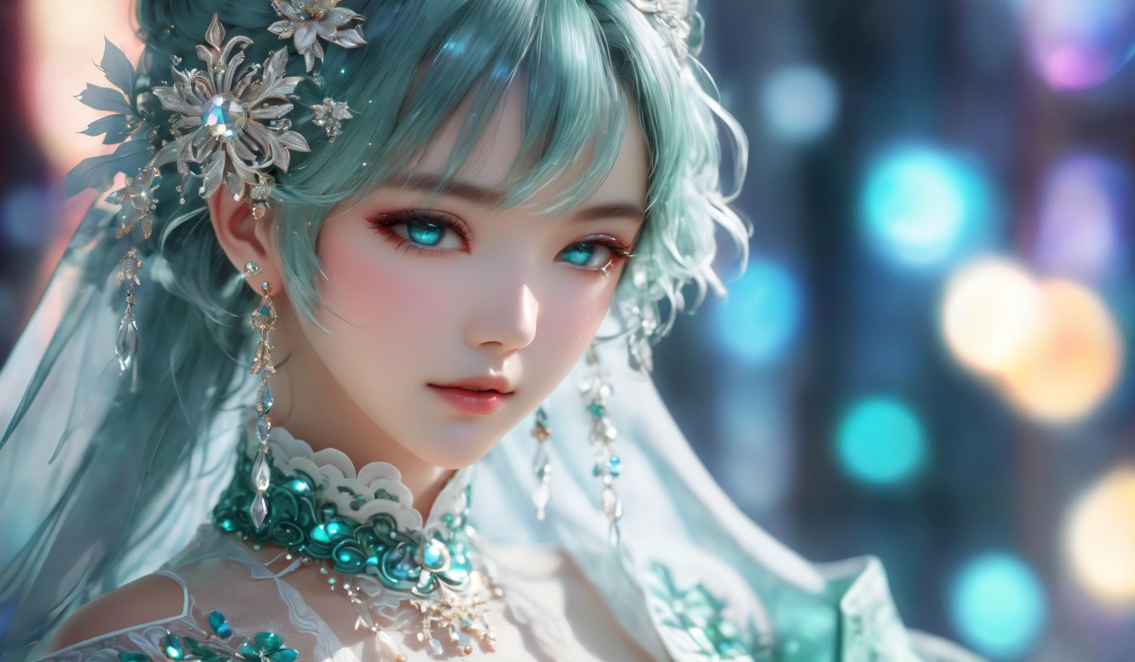 (((photo raw)), Prism Effects and Soft Edge Lighting ((light bokeh)) and Emboss Effect ,(((masterpiece))),best quality, illustration,(beautiful detailed ),
(realistic:1.3),(Art Nouveau:1.3),(Crystal Cubism:1.3),(vivid colors:1.3),(God's costume:1.3),(((photo raw)),),
beautiful detailed glow,full display of baroque style jewelry design, highly detailed vray render, 32k,ethereal glow, pearlescent clothing,pearl luster rendering,
Best quality,chinese girls,(masterful but extremely beautiful:1.4),(Close-up photo, whole_body,full body),(topless),delicate, ornate,high fashion,opal render, sad,
peerlessly beautiful chinese idolmaster ,disdainful expression,shy, blush,beautiful detailed eyes seductive,showing fashion wear,fashion wear, gorgeous accessories,
(kimono:1.2),(gown:1.2), (cheongsam:1.2),(miniskirt),(Elegant posture),(very_long_hair,long_hair),(translucent,semitransparent,see-through),colorful,shine,glowing,goddess,
gothic_lolita,frills,lace,wearing a transparent gothic outfit,wearing a transparent ballgown,
a very beautiful final fantasy style goddess which beautiful is beyond compare,(detail texture skin:1.4), Fumi Kojima exceptional masterpiece, the imagination, extraordinary dream, A symbol of nature's ethereal beauty, production character render, octane render, brave warrior, sense of justice, Utopian, sense of futurism and complexity, The snowflake light symbolizes purity and delicacy, Fumi Kojima's detail, (rich deep colors:1.4), meticulously crafted, artwork, diamond armor, golden ratio, delicate diamond lace thread, delicate crystal lace thread, delicate gem lace thread, lace thread smooth lines, intricate machine parts, resulting in a highly detailed and intricate masterpiece that combines final fantasy, sci-fi, futuristic, and Utopian themes with a touch of Gothic surrealism. the artwork achieves an unparalleled level of realism, graphics in stunning 32K resolution,elaborate scene style,dreamlike,ultra-realistic mix fantasy world,mixes realistic and fantastical elements,magic effect,close up,prefect beautiful detailed face and body, ray tracing, light, vibrant colors,elemental,ethereal,pure,abyssal,intricate,surreal,exposure blend,medium shot,bokeh,(hdr:1.4),high contrast,(cinematic, white),(muted colors, dim colors, soothing tones:1.3),low saturation,(hyperdetailed:1.2),(noir:0.4),
(Halo cyberpunk,cyberpunk style,cyberpunk reimagined,neon lights,dystopian,vivid,glowing,cinematic scene,dramatic lighting,colorful,bright colors,science fiction),
(Teal green sweater, Light blue jeans),
SimplePositiveXLv2, <lora:sd_xl_dpo_lora_v1:0.5> <lora:MJ52:0.5>