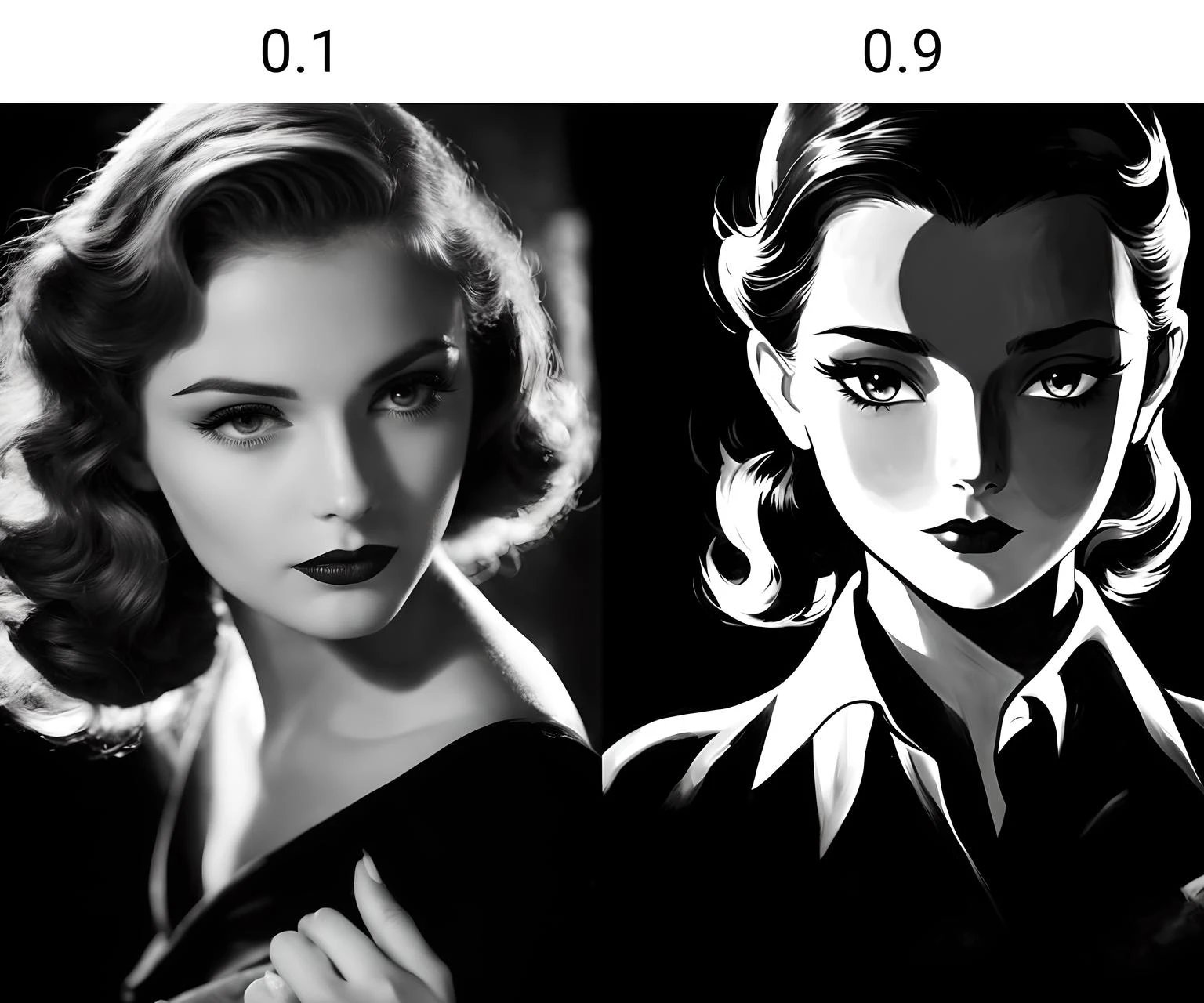 Film noir style 1girl,beautiful face, <lora:PAseer-SDXL-ZaoDaoV1:0.1>, . Monochrome, high contrast, dramatic shadows, 1940s style, mysterious, cinematic