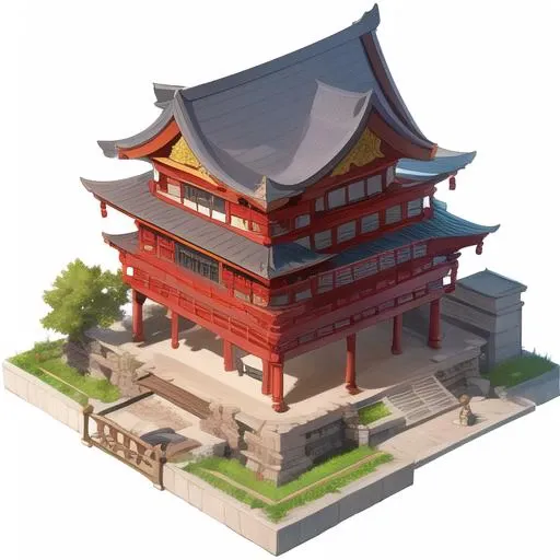 <lora:Isometric Building Upgrader:1.2>,white  background ,Isometric projection ,east asian architecture,