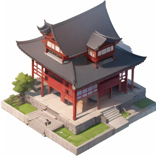 <lora:Isometric Building Upgrader:scale>,white background ,Isometric projection ,east asian architecture,