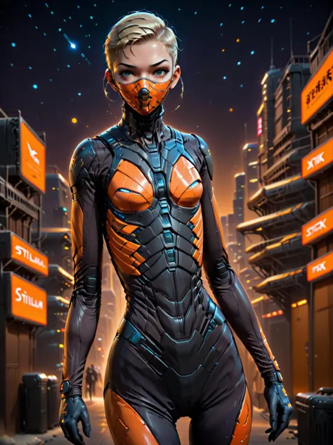 woman, medium blonde buzz cut \(hair\), buff, glowing eyes, wearing stillsuit, stillsuit mask up, court, dark theme, nighttime, starry sky, orangepunk, [carthagetech] <lora:StillsuitXL_1.3:1> <hypernet:sxzBloom_sxzBloom:.47> <lora:exposure_control_v10:-.44> <lora:toneRangeCompressor_trcvae:0.53> <lora:LowRA:0.75> <lora:Dark_Shine:0.32> <lora:more_details:.75> <lora:CosmicLandscapes:.68> <lora:CarthageTech:.39> <lora:breastsizeslideroffset:0.6>