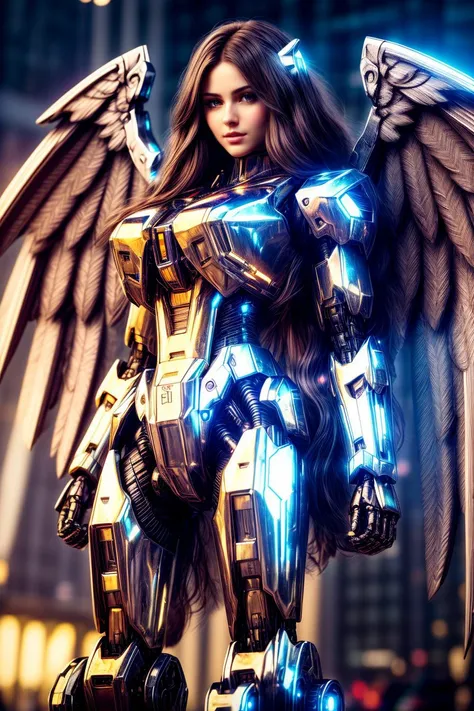 high definition, realistic, cinematic 3D rendering,hyper-realistic,4k,ultra-detailed, realistic, perfect lighting,ultra-detailed background(1girl,girl dancing, full body, full screen), real long hair, perfect female body,huge breasts, cleavage,(extremely detailed face, extremely detailed eyes, extremely detailed hair, extremely detailed legs, extremely detailed feet, extremely detailed hands),(mecha), (big mecha wings:1.2), halo ring, lace trimmed,detailed engraving, mechanic, reflectiv,