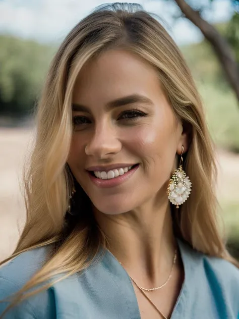 Realistic photo of a beautiful h1l4ryd woman, 1girl, solo, long hair, looking at viewer, smile, blonde hair, dress, bare shoulders, jewelry, upper body, teeth, necklace, grin, blurry, lips, realistic, soft lighting, professional Photography, Photorealistic, detailed, RAW, analog, sharp focus, 8k, HD, high quality, masterpiece<lora:h1l4ryd:1.0>