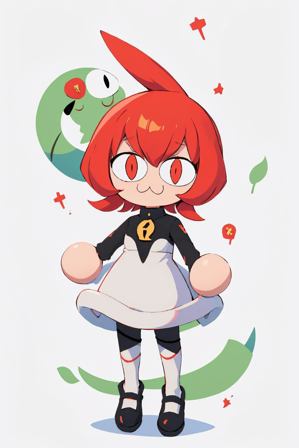 (masterpiece, best quality:1.2), chibi, solo, 1girl, necoarc, pkmnmars, :3, slit pupils, black and white dress, long sleeves, black pantyhose <lora:Looks_NecoArc:1> <lora:pkmnmars-nvwls-v1:0.8>