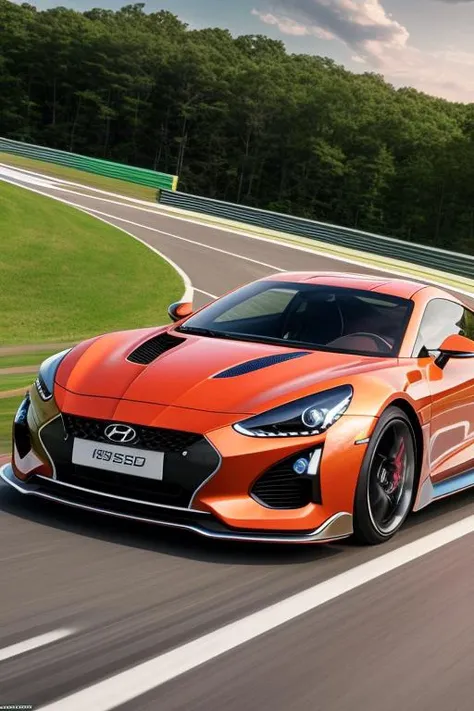 hyundai future sports car in the race, (masterpiece), (portrait), (raw photo), (extremely detailed CG unity 8k wallpaper) Intricate, Sharp focus, dramatic, photorealistic art