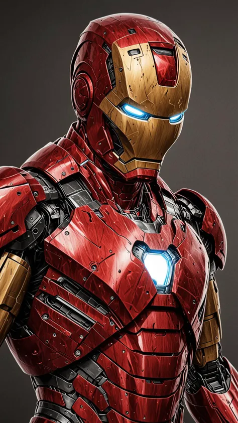 An Amazing art Project of Ironman, (sharp), (detailed blades), (HDR), (8K), (best quality), (best resolution), maximalist, (masterpiece), rough lines, by pencil and ink, crosshatching, Painstaking Attention To Detail, <lora:Black__White_One_Accent_Color_-_By_Dice:1>, (Black and white image, Red Accent)