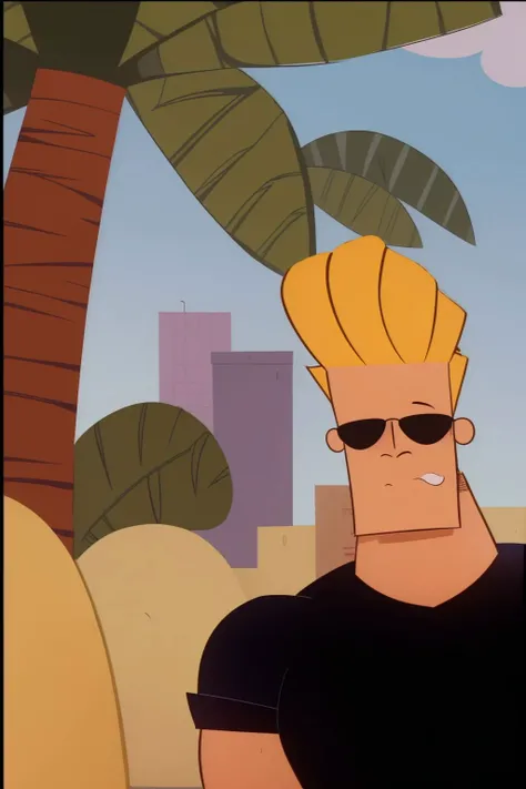 johnny bravo, 1boy, sunglasses, black shirt <lora:johnny_bravo_v1-000012:1>