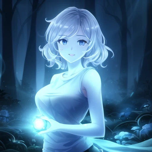 (best quality:1.0), 1girl, solo, young 1girl, stunningly attractive, perfect feminine face, (cute:1.2), silver short wavy hair, medium breasts, detailed background, black eyes, highres, dynamic angle, (cinematic lighting:1.2), cowboy shot, upper body, (white t-shirt:1.2)
playful, happy
nature backdrop, spirit tree, forest with glowing plants, digital art
Ori and the Blind Forest
<lora:oriArtstyleDreamlike_v8:1>