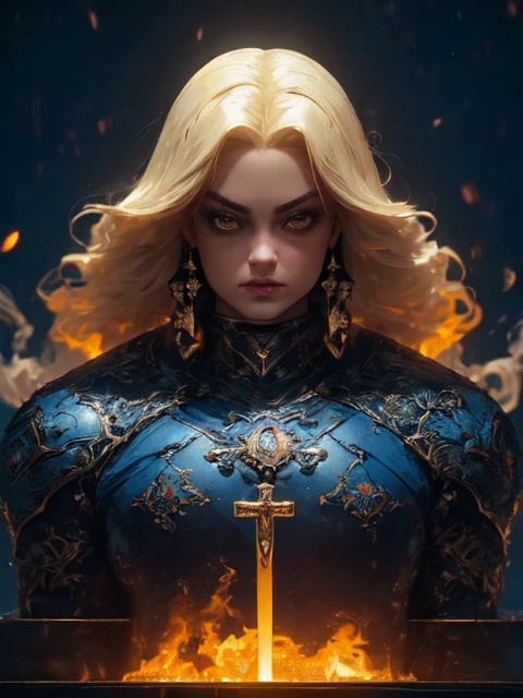 <lyco:GoodHands-beta2:0.51>, Jenny_McSloot is a busty middle-aged overweight female with blonde hair <lora:neg4all_bdsqlsz_V3.5:0.658> <lora:r1ge - AnimeRage:0.8> r1ge <lora:actionshot:0.51> <lora:AdvancedEnhancer:1.3> dramatic lighting <lora:DonM3v1lm4dn355:0.21> DonM3v1lM4dn355, BREAK focus on character, portrait, looking away, solo, (full body:0.6), detailed background, detailed face, (warhammer 40k theme:1.1) prophet, gentle expression, religious armor, casting spell, church, altar, divine light, religious icons, incense, (candelabra:0.8), mural, sacred texts, swirling lights emanating, urn, basin of holy water, petals, majestic atmosphere, silver, reflections, updraft,