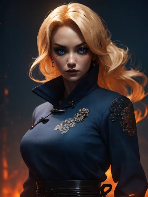 <lyco:GoodHands-beta2:0.51>, Jenny_McSloot is a busty middle-aged overweight female with blonde hair, AS-MidAged <lora:neg4all_bdsqlsz_V3.5:0.658> <lora:r1ge - AnimeRage:0.48> r1ge <lora:actionshot:0.51> <lora:AdvancedEnhancer:1.3> dramatic lighting <lora:DonM3v1lm4dn355:0.21> DonM3v1lM4dn355, BREAK portrait, solo, (full body:0.6), looking up, detailed background, detailed face, (imperial chinese theme:1.1), ronin, navy blue samurai clothing, dynamic pose, aggressive expression, bushido, dojo in background, wind, cinematic atmosphere,