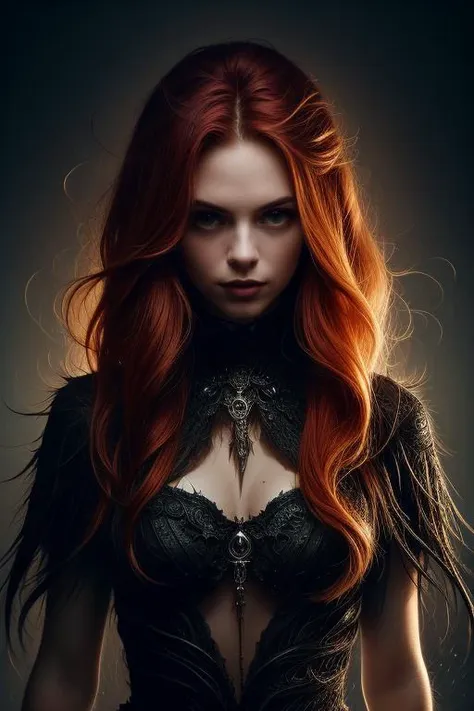 <lora:DonM3v1lm4dn355:1>, 
DonM3v1lM4dn355, 
(1 A sharp European woman, 25 years old, looks at the camera:1.4),
a beautiful girl with long red hair, hairstyle, hair combed back, developing hair, ( red | orange hair),
1girl, (witchcore, witchcraft, pagan, mystical, nature, occult) , magician,(masterpiece, best quality:1.4),(absurdres, highres, ultra detailed:1.2),imaginative overlays, artistic fusion,fantastical scenes, evocative narratives, striking visuals, upper body,