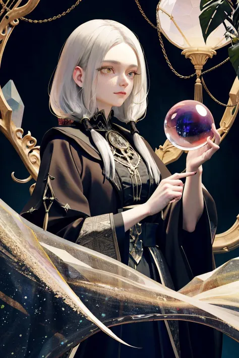 a beautiful and mysterious witch gazing into her crystal ball. overalldetail-detail_++_-_overall_detail . kkw-skin-det-all_checkpoint_skin_detail_-_skin_detail_v1.0, intricate details, highly detailed. <lora:hipoly_3dcg_v7-epoch:0.7>