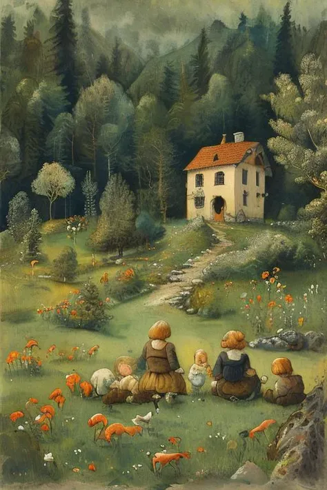 masterpiece,best quality,<lora:tbh142-:1>,landscape,illustration,style of Elsa Beskow,