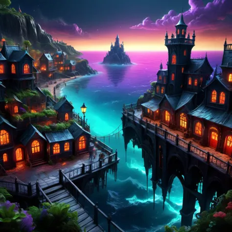 ((best quality)), ((masterpiece)), ((realistic,digital art)), (hyper detailed), Coastal Town,fantasy, fariytale, magical, magic, 8K, HDR  <lora:DonM5yn1hXL-000014:1>