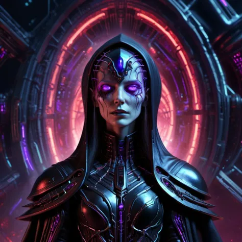 ((best quality)), ((masterpiece)), ((realistic,digital art)), (hyper detailed), DonM5yn1hXL synth female witch, scifi, tech, futuristic, 8K, HDR  <lora:DonM5yn1hXL-000014:1>