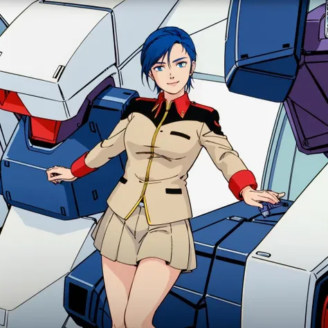 masterpiece,high quality,solo,
<lora:chanagi001:0.7>,looking at viewer,smile,
chanagi,1girl,
short hair,blue hair,blue eyes,
jacket,military uniform,
skirt,
robot,