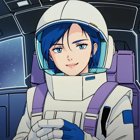 masterpiece,high quality,solo,
<lora:chanagi001:0.7>,looking at viewer,smile,
chanagi,1girl,
blue hair,blue eyes,
helmet,
space suit,gloves,
cockpit,