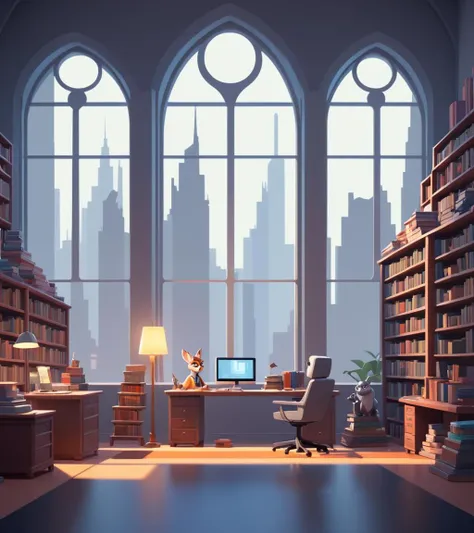 concept art <lora:FF-Style-James_Gilleard:1> in the style of James Gilleard a room with a desk, books, and a window, interior background art, artstation hqâ, by senior environment artist, pixar zootopia. 3 d rendering, stunning digital illustration, inspired by sylvain sarrailh, atey ghailan 8 k, by sylvain sarrailh, detailed 2d illustration, 3 d render stylized,(Grayscale:1.3) . digital artwork, illustrative, painterly, matte painting, highly detailed