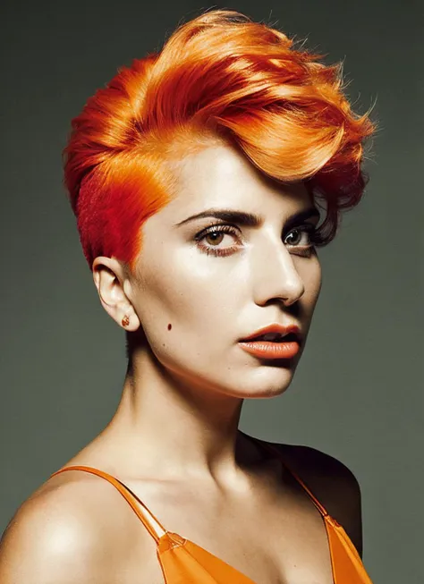 analog style, modelshoot style, portrait of sks woman by Flora Borsi, style by Flora Borsi, bold, bright colours, orange Mohawk haircut, ((Flora Borsi)), <lora:locon_gaga_v1_from_v1_64_32:1.3>