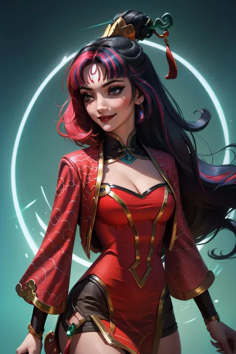 (masterpiece, best quality:1.2), intricate details, <lyco:GoodHands-beta2:1>, <lora:firecracker_diana_lol-000014:1>, firecracker diana, 1girl, dress, multicolored hair, hair ornament, cleavage, long hair, light smile, closed mouth