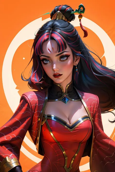 (masterpiece, best quality:1.2), intricate details, <lyco:GoodHands-beta2:1>, <lora:firecracker_diana_lol-000014:1>, firecracker diana, 1girl, dress, multicolored hair, hair ornament, cleavage, long hair