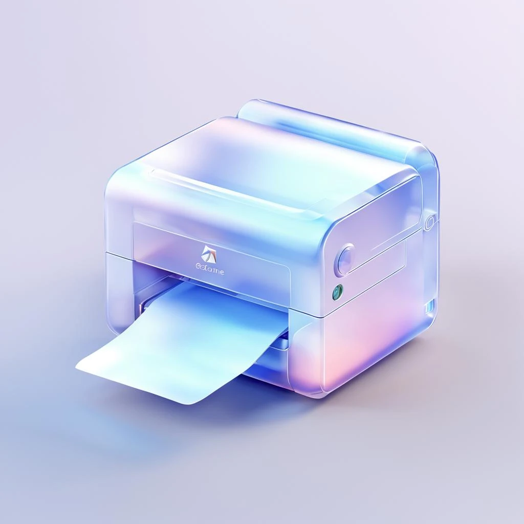 Printer  icon,msstyle,many details,octane render,transparent glass texture,frosted glass