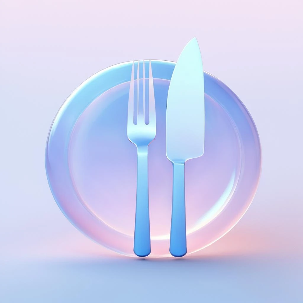 KnifeFork  icon,msstyle,many details,octane render,transparent glass texture,frosted glass