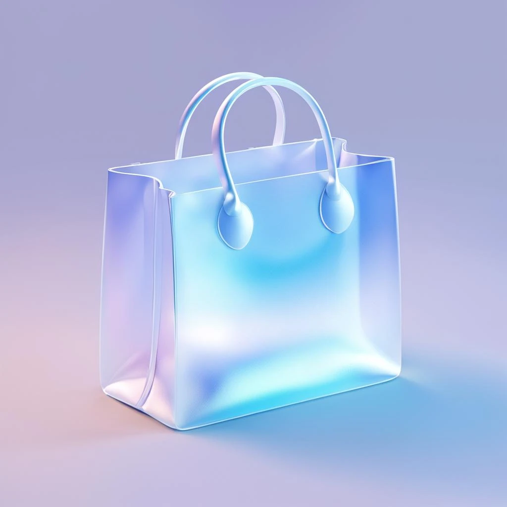 ShoppingBag icon,msstyle,many details,octane render,transparent glass texture,frosted glass