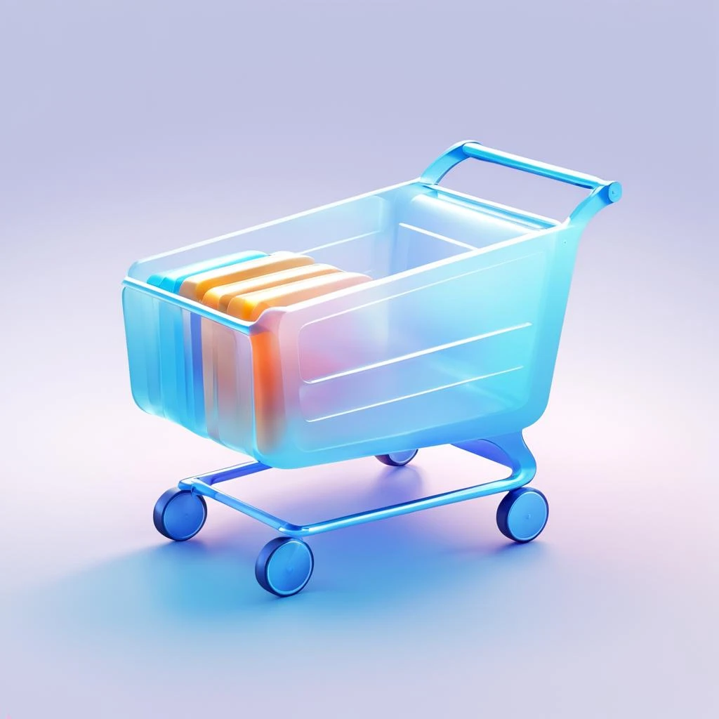 ShoppingTrolley icon,msstyle,many details,octane render,transparent glass texture,frosted glass