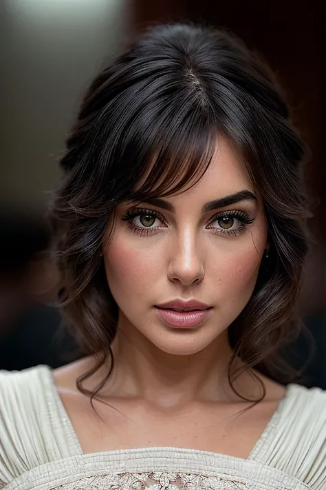 beautiful woman (Yasm1n3S4br1:.99), beautiful hair, ((portrait)), (closeup:1.2), ((from the waist up)), (( indoors, arcade[::1] :1.2)) , natural skin texture, (( Dress with a Fringe Trim :1.2)), 24mm, 4k textures, soft cinematic light, adobe lightroom, photolab, hdr, intricate, elegant, highly detailed, sharp focus, ((((cinematic look)))), soothing tones, insane details, intricate details, hyperdetailed, low contrast, soft cinematic light, exposure blend, hdr, faded, now, ("I've got a bad feeling about this.":1.1)
