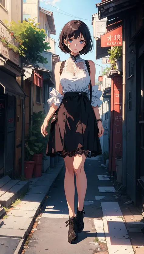 ((((ultra illustrated style:1.0)))),best quality,best animated,masterpiece,ray tracing, global illumination, lace,1girl,solo,standing, looking at viewer, outdoors,full body,  <lora:lace:0.8>