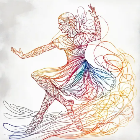 allet dancer (double exposure), dynamic, (vibrant, intricate, CGI:1.3), coloured igneous rocks, incandescent palette, realistic 3d grunge crayons, charcoal ballpoint montage sketch, plain background, continuous line drawing, darkest dungeon style, continuous line drawing