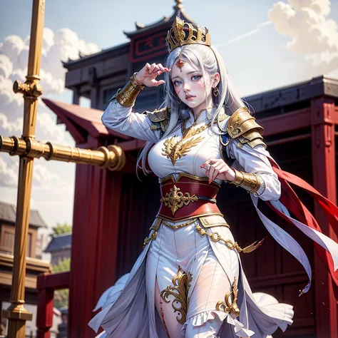 1 girl, chinese general, ancient background, (on the battlefield), long hair, straight hair, white clothes, white hair, blood, blood on face, scared face, aghast,
<lora:Chinese_general:0.6>