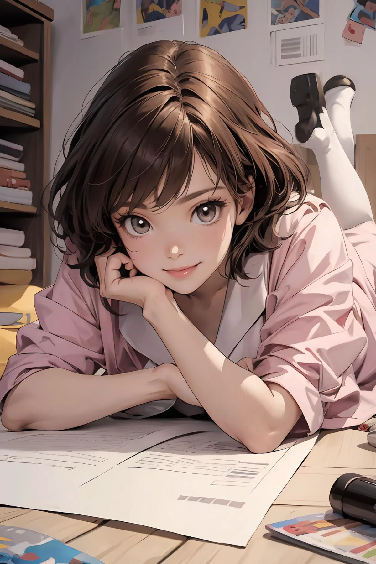 8k high quality detailed,highres,anime,comic,detailed image,
(an illustration of a age girl posing,an illustration of girl,teengirl,magazine_sheet),(magazine_illustration),
((<lora:CARTOON_April_ONeil_TMNT_ownwaifu:0.6>,CARTOON_April_ONeil_TMNT_ownwaifu,1girl,brown hair,short hair,brown eyes,lips,makeup,medium breasts):0.9),Encouraging Smile,detailed_face,
(, lying,on stomach,the pose),
((<lora:Twinkle_20240224164610:0.6>, skirt,kindergarten uniform,shirt):0.85),(,realistic clothing texture,realistic_skin_texture),<lora:the_pose_v0.1:0.6>,<lora:more_details:0.2>