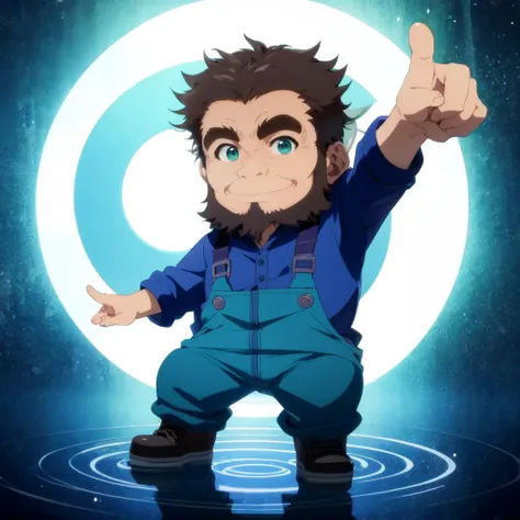 <lyco:umiyan_lora4:0.8> best quality, (chibi:1.4), detailed hands, smile, seagulls, multiple round window, masterpiece, hands on hip , (aqua overalls, blue shirt:1.1), (hands down:1), (brown hair:0.7), fat man, BREAK water drops, bayside with many ripples, (partially submerged:1), puddle reflection, (arm hair, body hair:1.1), green eyes, beard, thick eyebrows