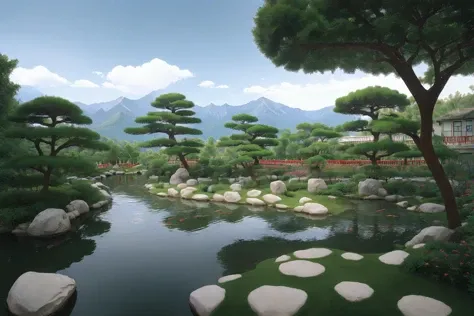<lora:ArchiAI_JPgarden:0.8> mountain background