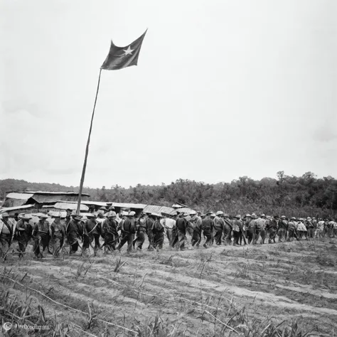 <lora:Dien_bien_phu:1>, vietnamese, history, vietnam, vietnamese war, battle, dien bien phu, ho chi minh, vietnamese flag, vietnamese army, tank, masterpiece, masterwork, bestselling, 4KUHD, rawphotography, DSLR, professional photography, grand, studio quality