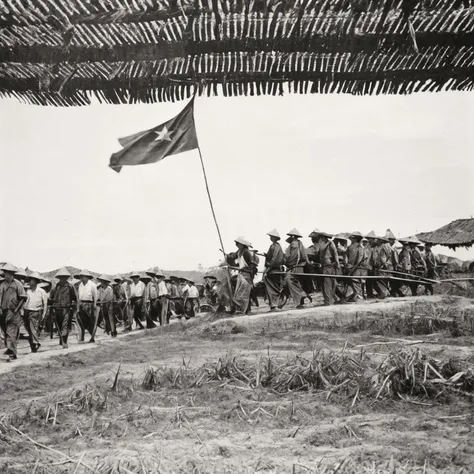 <lora:Dien_bien_phu:0.8>, vietnamese, history, vietnam, vietnamese war, battle, dien bien phu, ho chi minh, vietnamese flag, vietnamese army, tank, masterpiece, masterwork, bestselling, 4KUHD, rawphotography, DSLR, professional photography, grand, studio quality