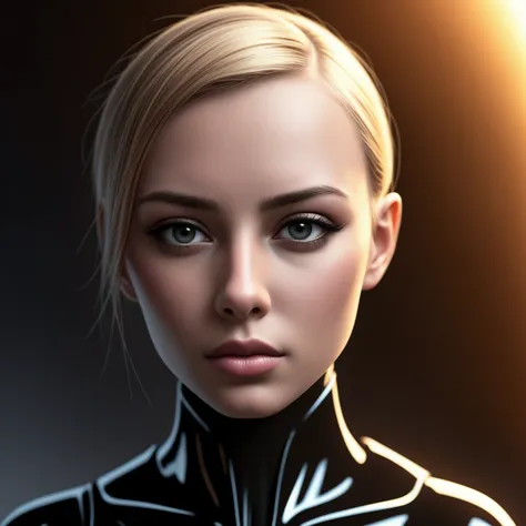 8k, best quality, masterpiece, (female android with bio-mechanical face, vector art:1.3), stencil background, retro futurism