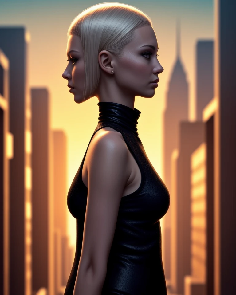 full body (silhouette:1.3) figure, profile side view,Ink illustration,movie poster,detailed,realistic,A beautiful body silhouette,blonde girl in damask dress,colorful silhouette in this composition,hyper-realistic character,elegance,short hair,dramatic lighting,matte,concept art,deep dark universe blend with the futuristic city in the background,futuristic,sci-fi,art deco,ink spots,faded ink,ink stains,ink splatters