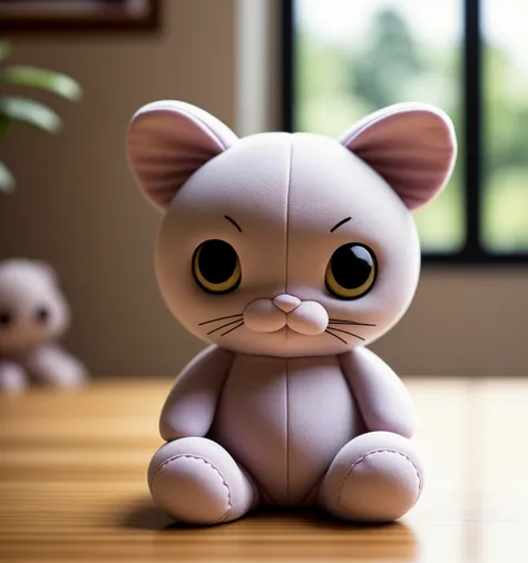 breathtaking shallow depth of field, bokeh, cute (plush:1.3) toy cat