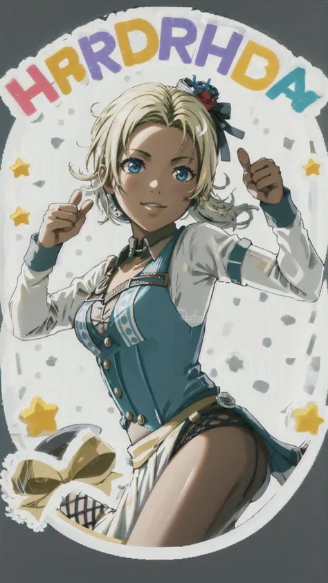 <lora:happy birthday:0.8> <lora:CathFE16:0.8> CathFE16, Catherine, blonde hair, dark skin, smile, BREAK,
party hat, party popper, happy birthday, <lora:AprobMeme:0.3> IncrsAprobMeme, chibi, thumbs up, BREAK,
looking at viewer, dynamic pose, masterpiece, best quality, hyperrealistic, extremely detailed, highly quality, 4k, sharp focus, professional photograph, sharp focus, award winning, cinematic lighting, octane render, unreal engine, volumetrics dtx, Wallpaper,