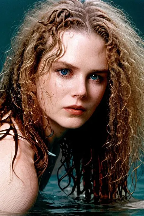 portrait of young skswoman submerge in water, grey background, (tilted angle shot:1.0), (tilted head pose:1.0), wet straight hair,
<lora:Nicole Kidman:1>