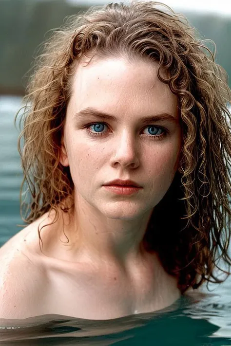 portrait of young skswoman submerge in water, grey background, (tilted angle shot:1.0), (tilted head pose:1.0),
<lora:Nicole Kidman:1>