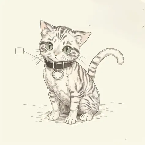 (masterpiece, best quality:1.1), (sketch:1.1), paper, no humans, (a cat:1.05), whiskers, tail, collar, big eyes, cute, kitten
