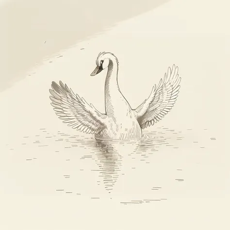 (masterpiece, best quality:1.1), (sketch:1.1), paper, no humans, a swan, water, ripples