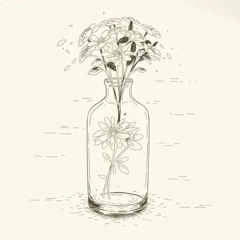 (masterpiece, best quality:1.2), (sketch:1.1), paper, no humans, a vase with fragrant flowers, vibrant colors, fresh, lively, aromatic, decorative