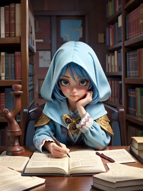 portrait, solo, (full body:0.6), looking at viewer, detailed background, detailed face, intricate details, (<lora:1001ArabianNightsV3:0.6>, 1001ArabianNights theme:1.1) scribe sitting at desk, simple clothes, writing, lost in thought, clutter, surrounded by books, papers, maps, scrolls, ledger, formulas, floating magical symbols, magic emerging from text, (style-swirlmagic:1.0), knowledge, study room in background, magical light, ethereal atmosphere,
